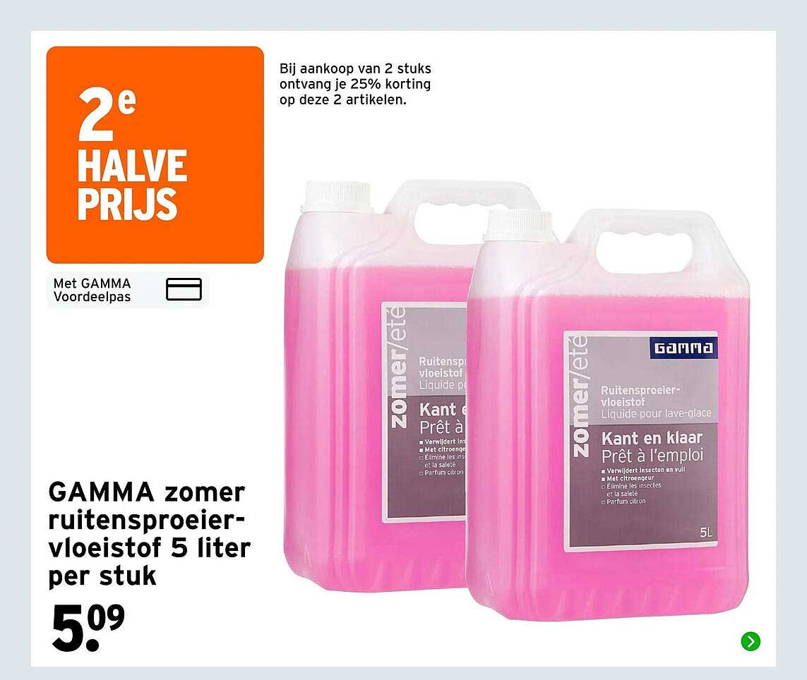 GAMMA zomer ruitensproeier-vloeistof 5 liter per stuk 2e halve prijs