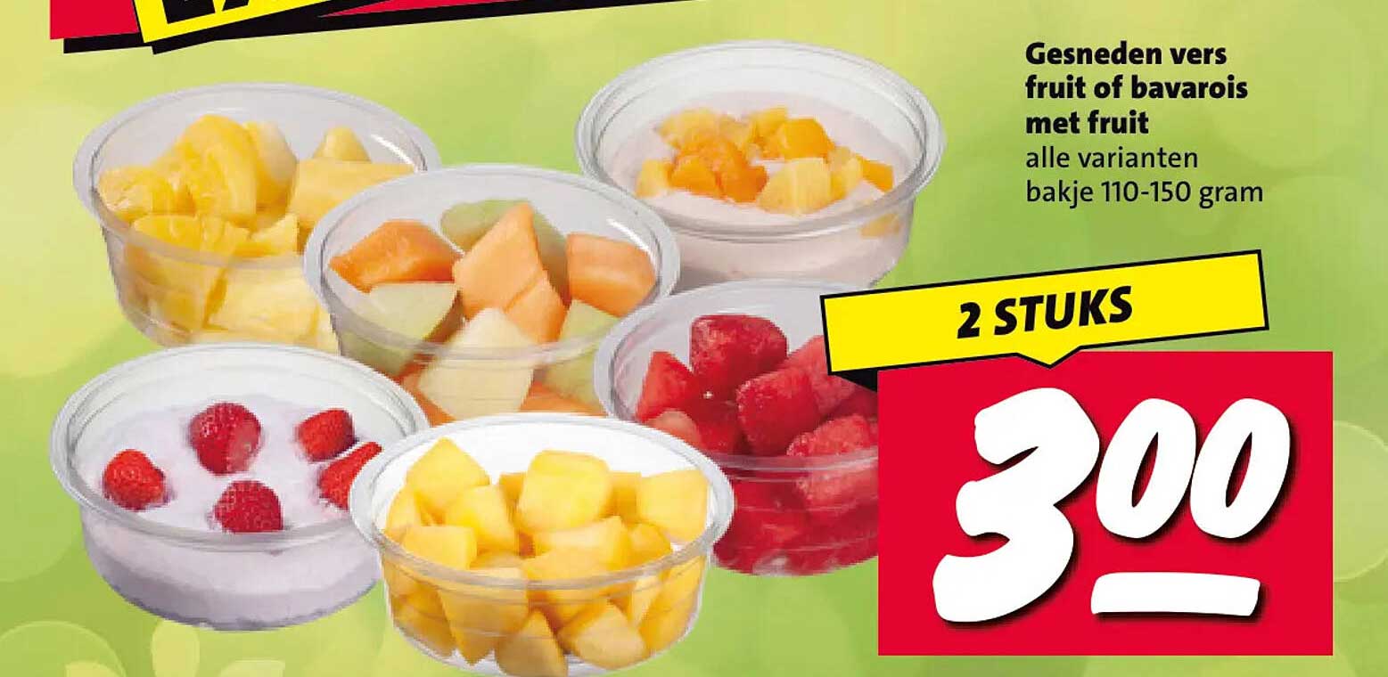 Gesneden vers fruit of bavarois met fruit alle varianten bakje 110-150 gram 2 STUKS