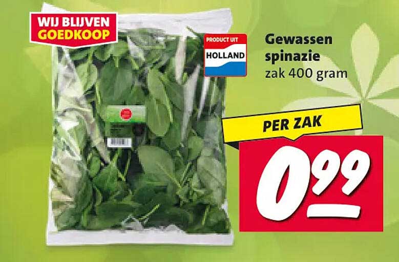 Gewassen spinazie zak 400 gram