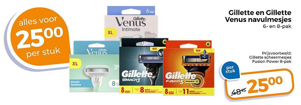 Gillette en Gillette Venus navulmesjes 6- en 8-pak