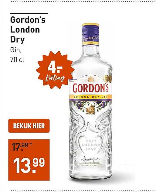 Gordon's London Dry Gin, 70 cl 4= korting