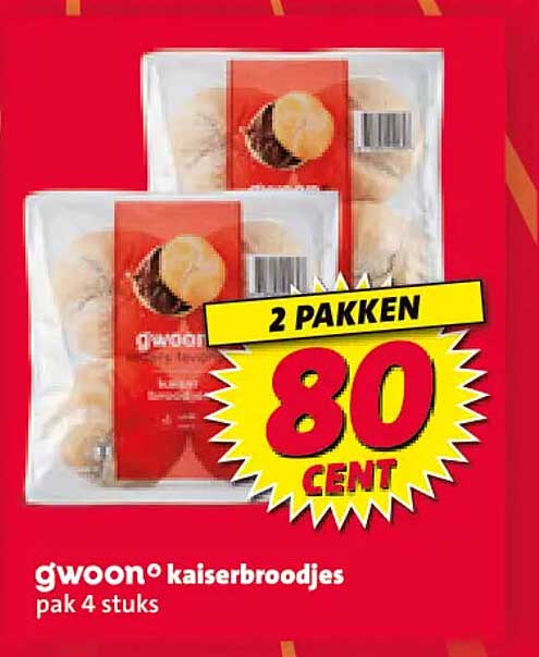 g'woon kaiserbroodjes pak 4 stuks 2 pakken 80 cent