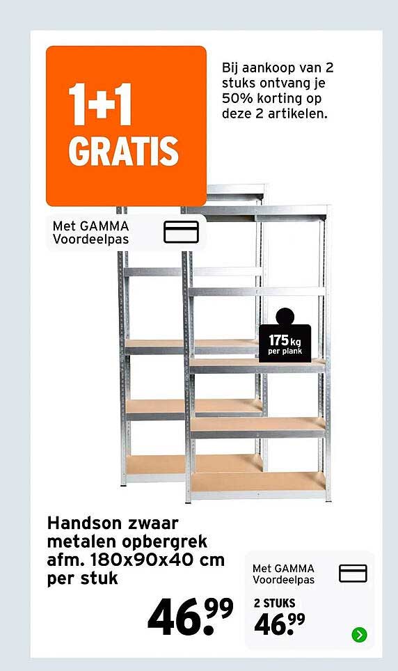 Handson zwaar metalen opbergrek afm. 180x90x40 cm per stuk 1+1 GRATIS