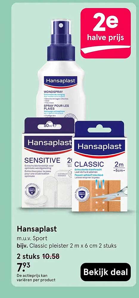 Hansaplast m.u.v. Sport bijv. Classic pleister 2 m x 6 cm 2 stuks 2e halve prijs