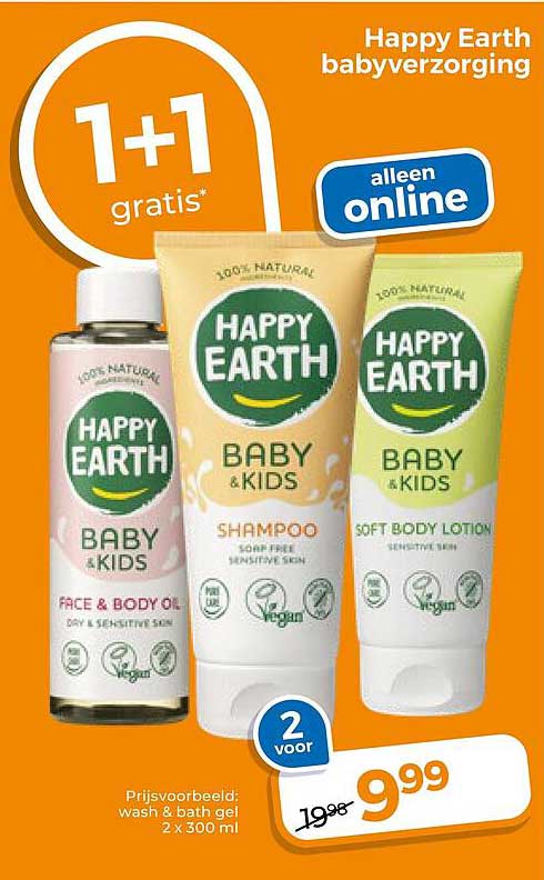 Happy Earth babyverzorging 1+1 gratis alleen online