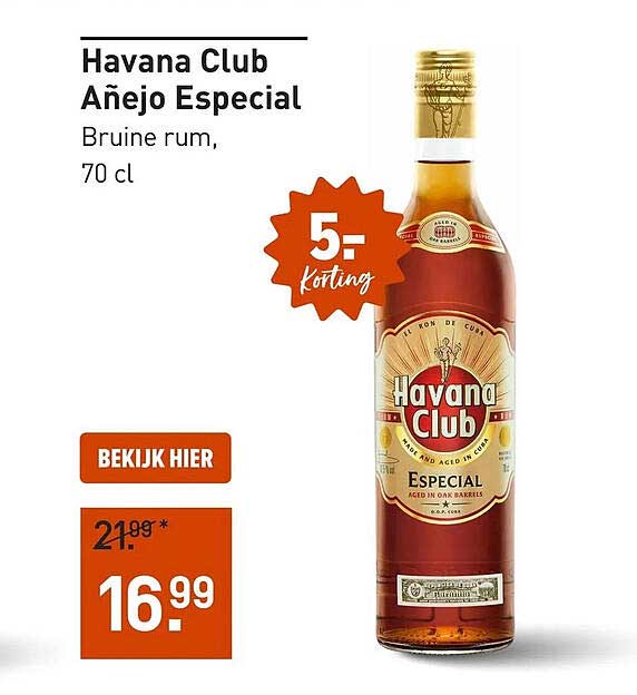 Havana Club Añejo Especial Bruine rum, 70 cl 5,- korting