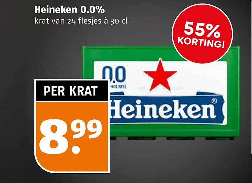Heineken 0.0% krat van 24 flesjes à 30 cl