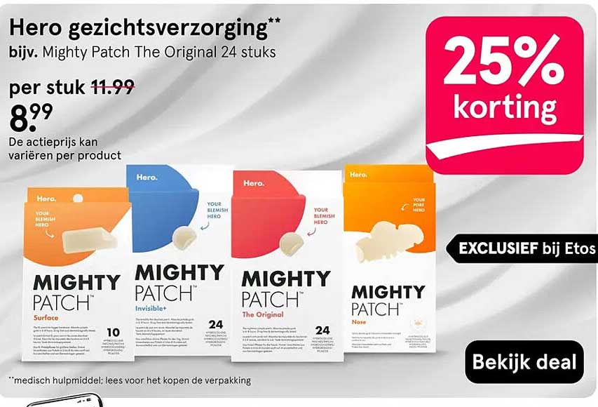 Hero gezichtsverzorging bijv. Mighty Patch The Original 24 stuks
