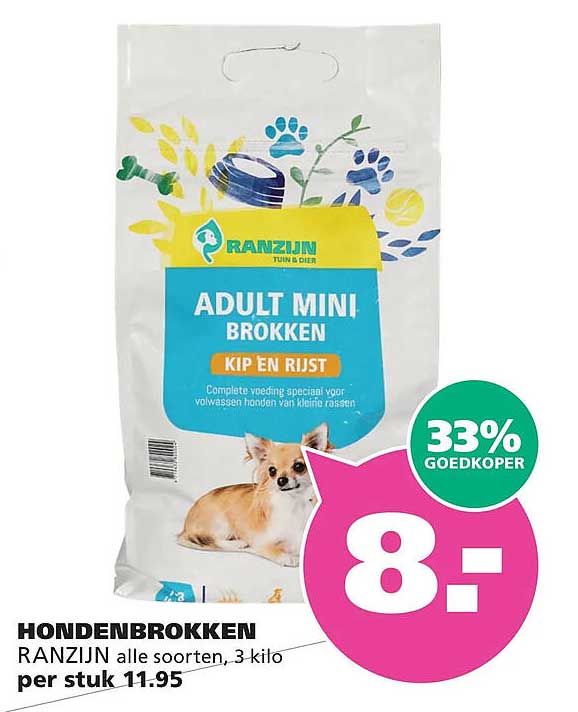 HONDENBROKKEN RANZIJN alle soorten, 3 kilo per stuk