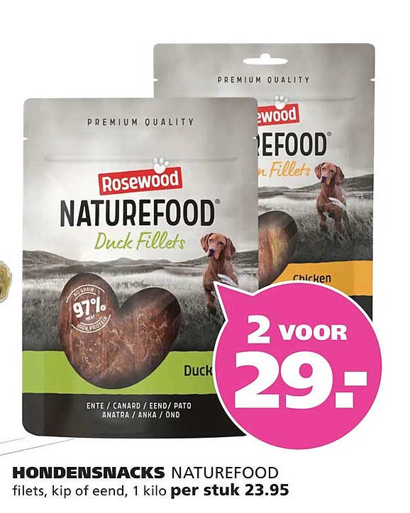 HONDENSNACKS NATUREFOOD filets, kip of eend, 1 kilo per stuk