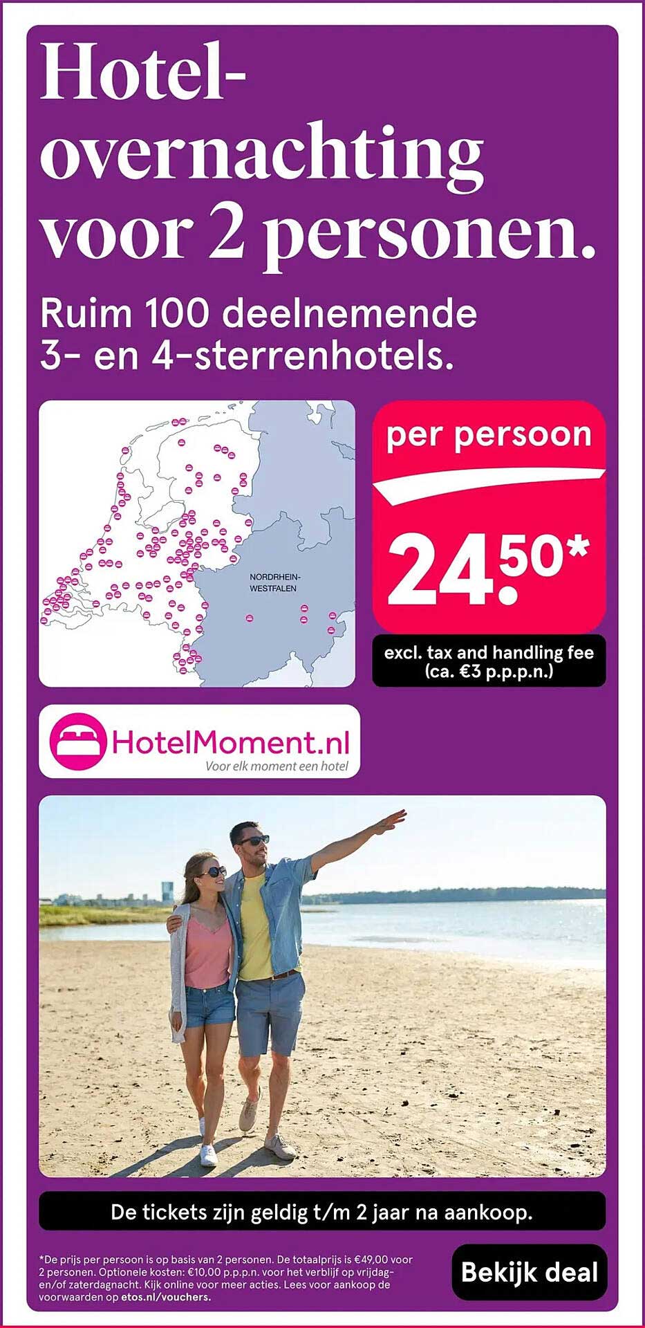 Hotel-overnachting voor 2 personen. Ruim 100 deelnemende 3- en 4-sterrenhotels.