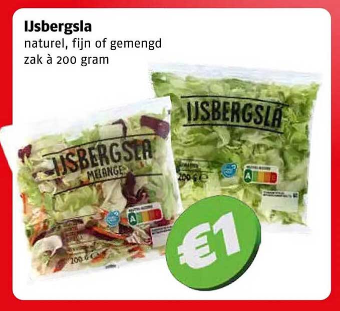 IJsbergsla naturel, fijn of gemengd zak à 200 gram