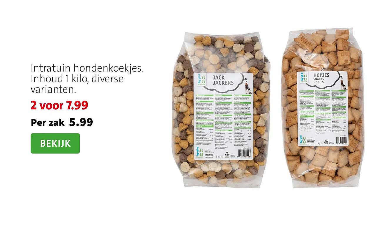 Intratuin hondenkoekjes. Inhoud 1 kilo, diverse varianten.