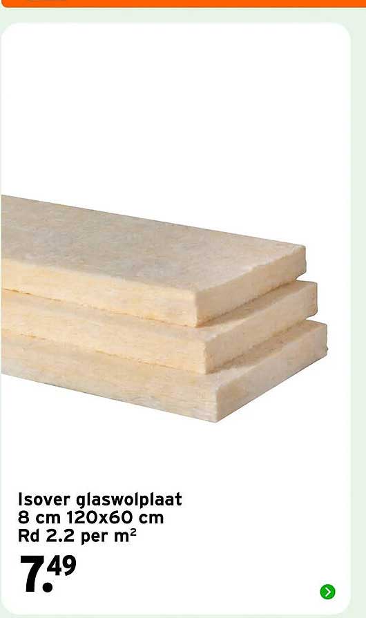 Isover glaswolplaat 8 cm 120x60 cm Rd 2.2 per m²
