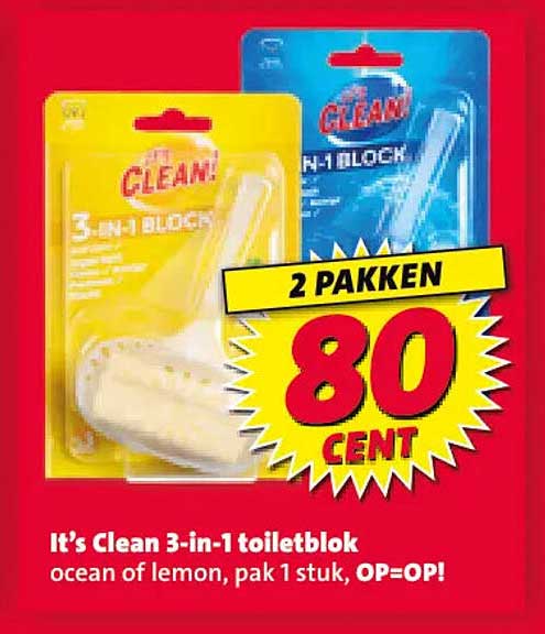 It’s Clean 3-in-1 toiletblok ocean of lemon, pak 1 stuk, OP=OP! 2 PAKKEN
