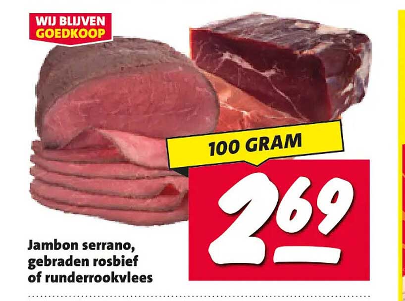 Jambon serrano, gebraden rosbief of runderrookvlees