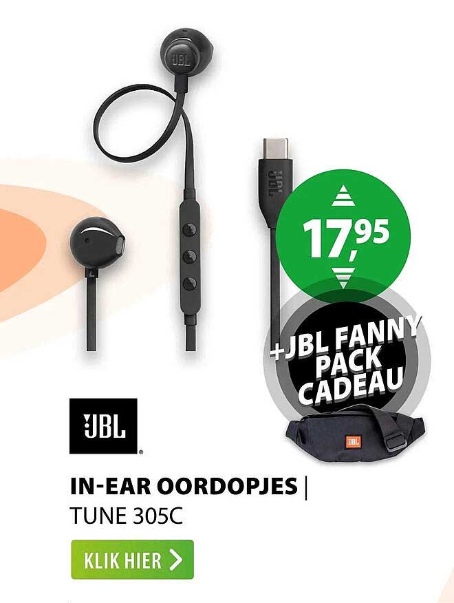 JBL IN-EAR OORDOPJES TUNE 305C +JBL FANNY PACK CADEAU