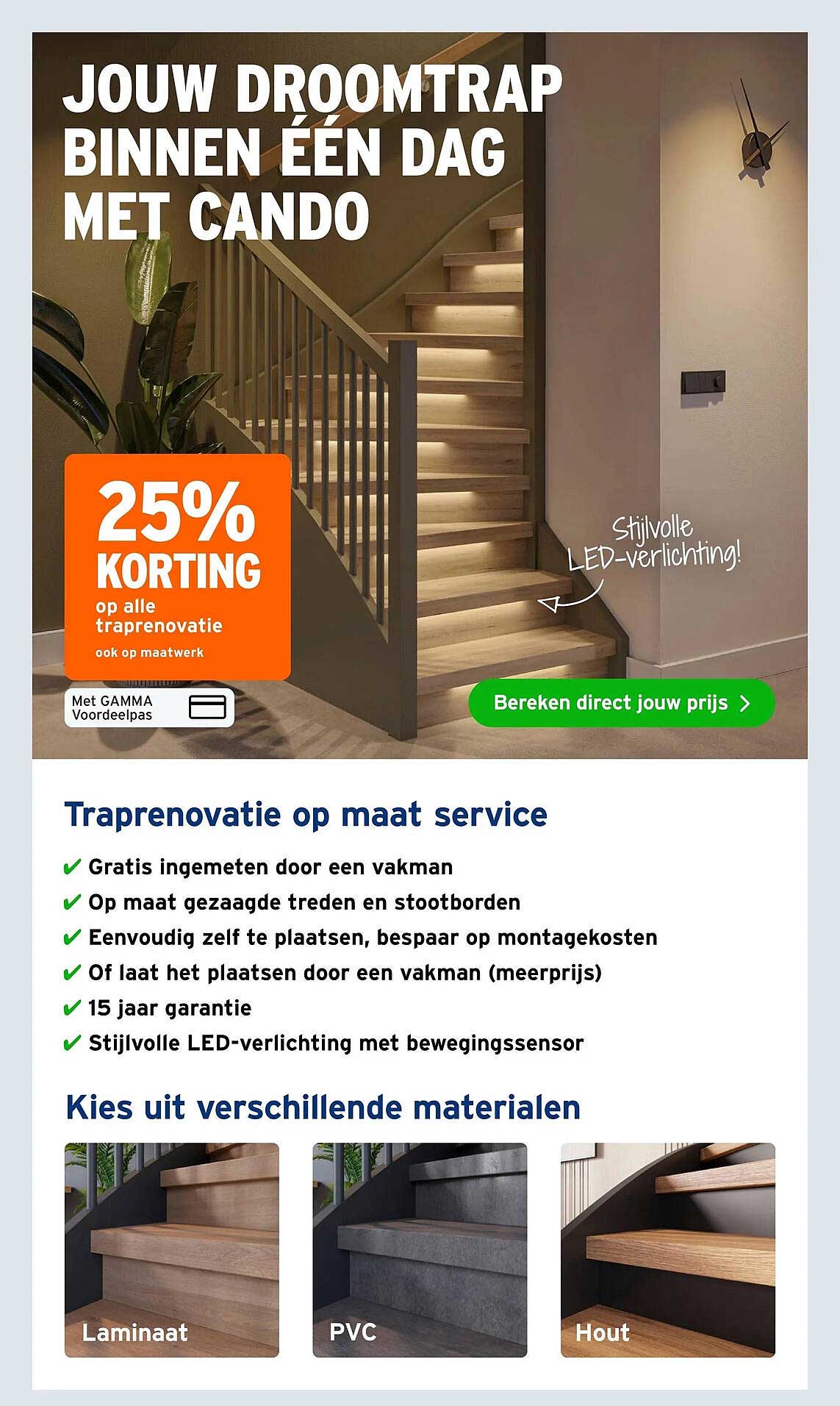 Jouw droomtrap binnen één dag met CANDO 25% korting op alle traprenovatie ook op maat