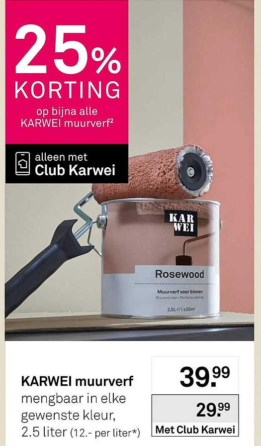KARWEI muurverf mengbaar in elke gewenste kleur, 2.5 liter (12.- per liter*)