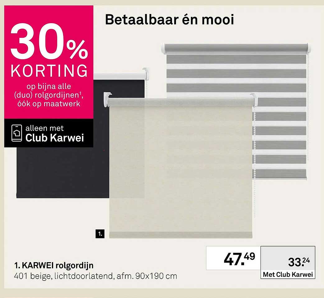 KARWEI rolgordijn 401 beige, lichtdoorlatend, afm. 90x190 cm