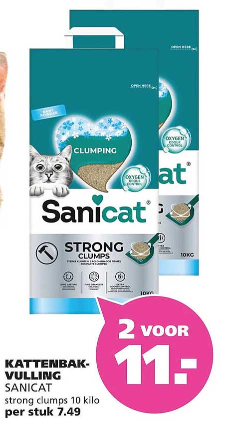 KATTENBAK-VULLING SANICAT strong clumps 10 kilo 2 VOOR 11.-