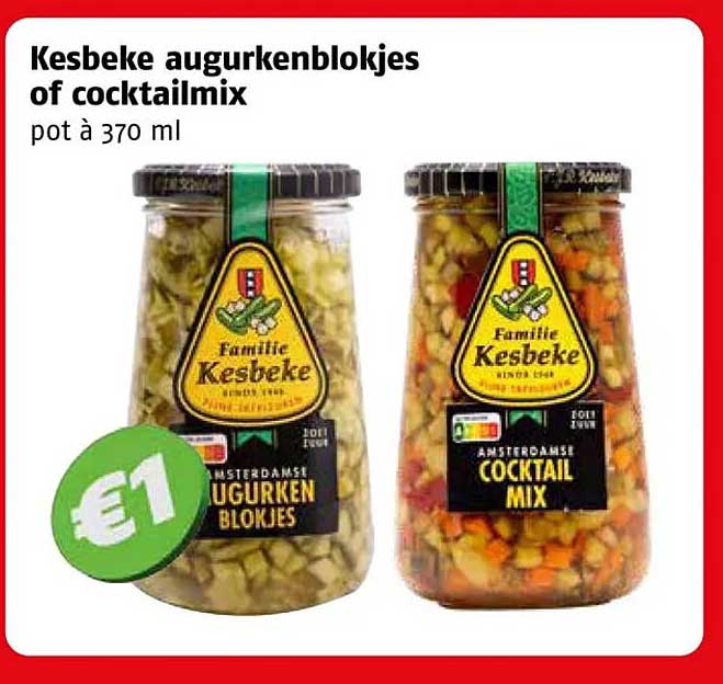 Kesbeke augurkenblokjes of cocktailmix pot à 370 ml