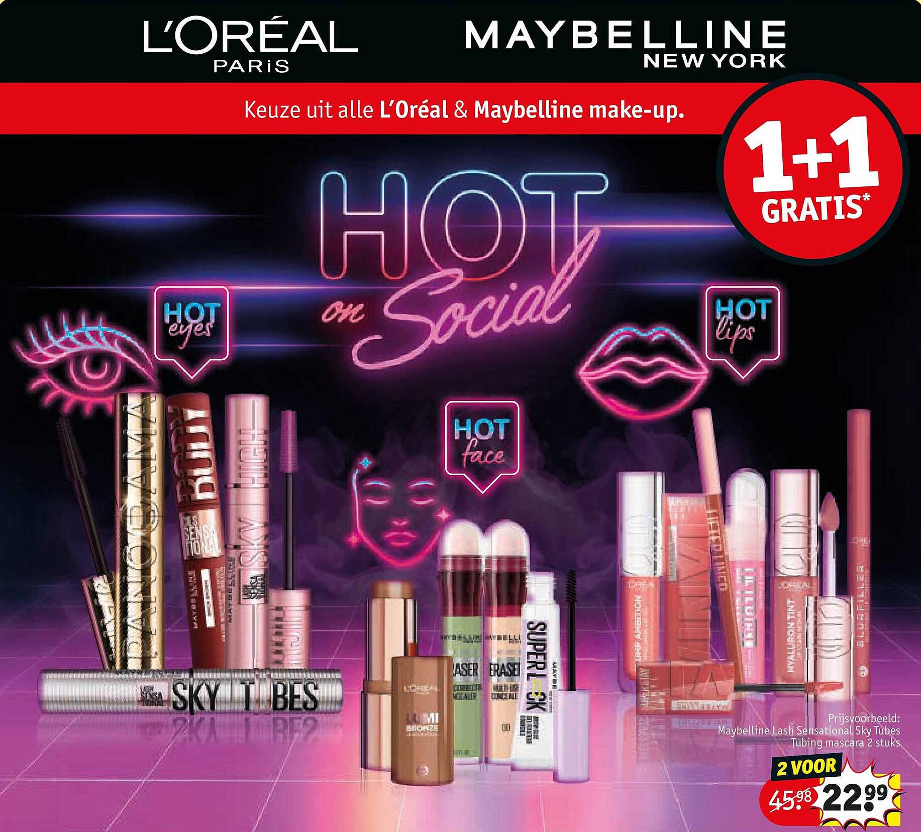 Keuze uit alle L’Oréal & Maybelline make-up. 1+1 GRATIS*