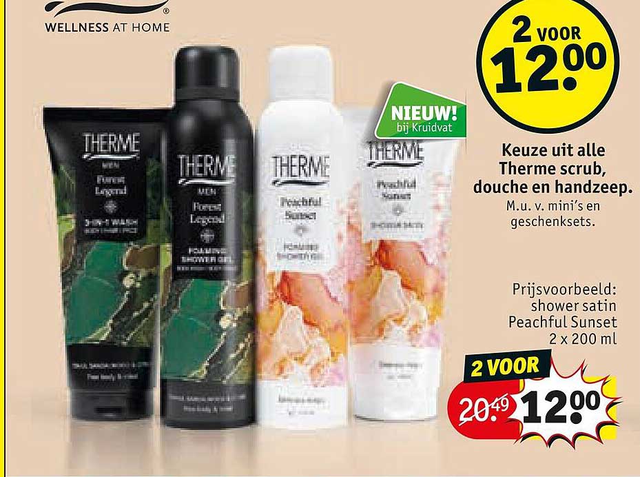 Keuze uit alle Therme scrub, douche en handzeep. 2 voor 12.00