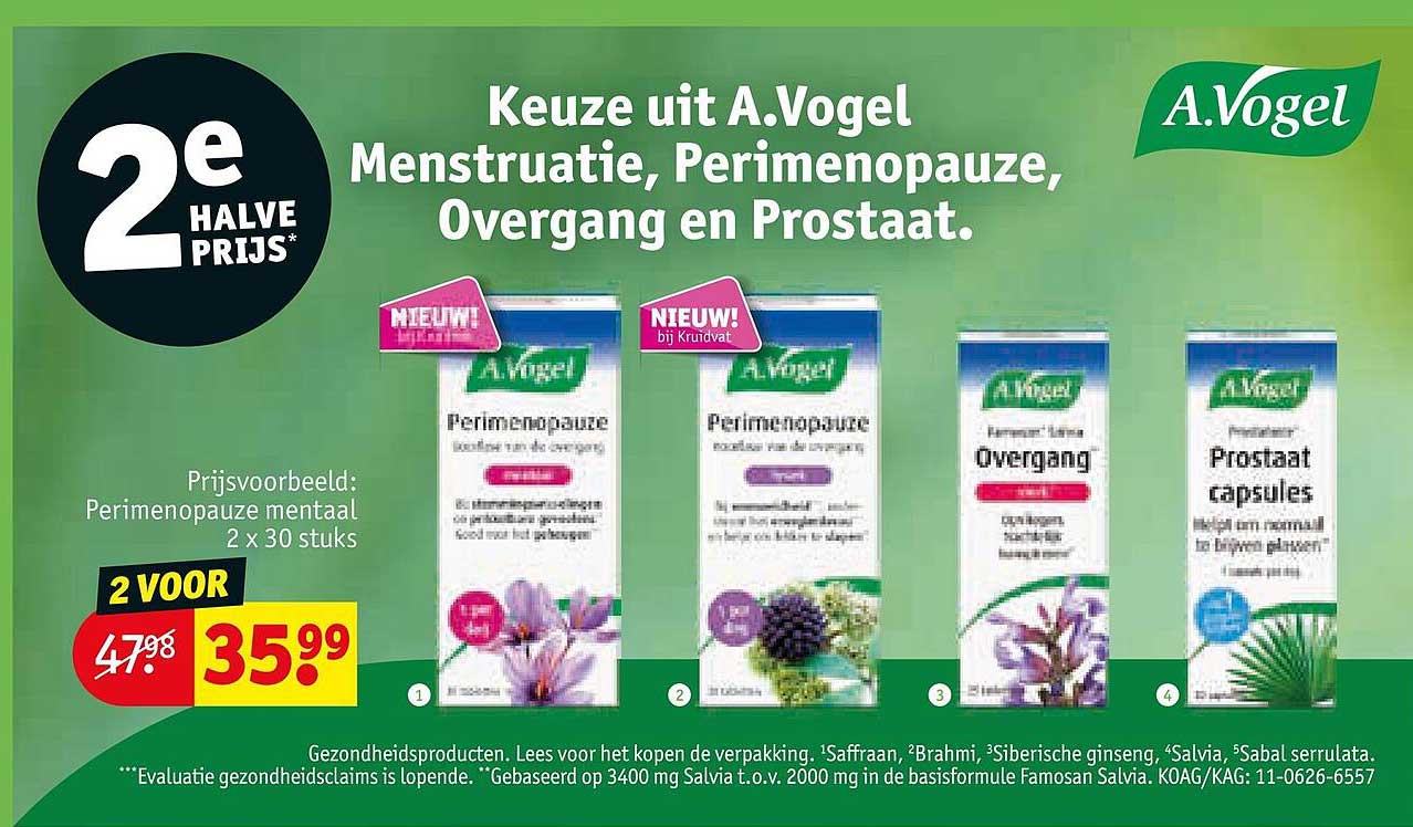 Keuze uit A.Vogel Menstruatie, Perimenopauze, Overgang en Prostaat 2e halve prijs