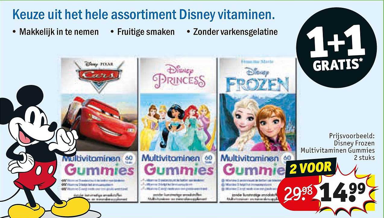 Keuze uit het hele assortiment Disney vitaminen. 1+1 GRATIS*