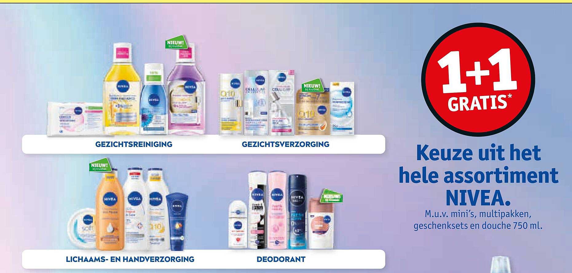Keuze uit het hele assortiment NIVEA. 1+1 GRATIS*