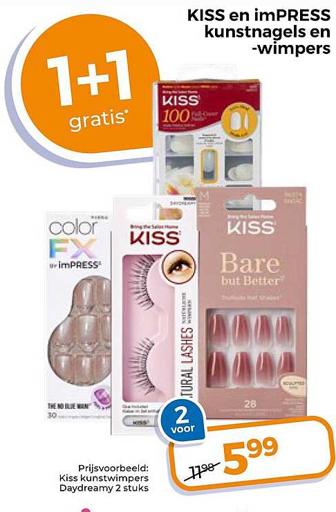 KISS en imPRESS kunstnagels en -wimpers 1+1 gratis