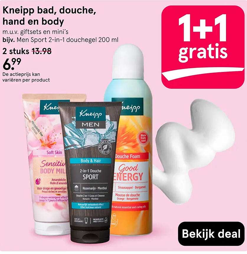 Kneipp bad, douche, hand en body 1+1 gratis