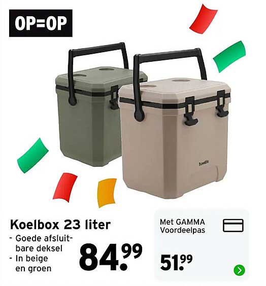Koelbox 23 liter - Goede afsluitbare deksel - In beige en groen