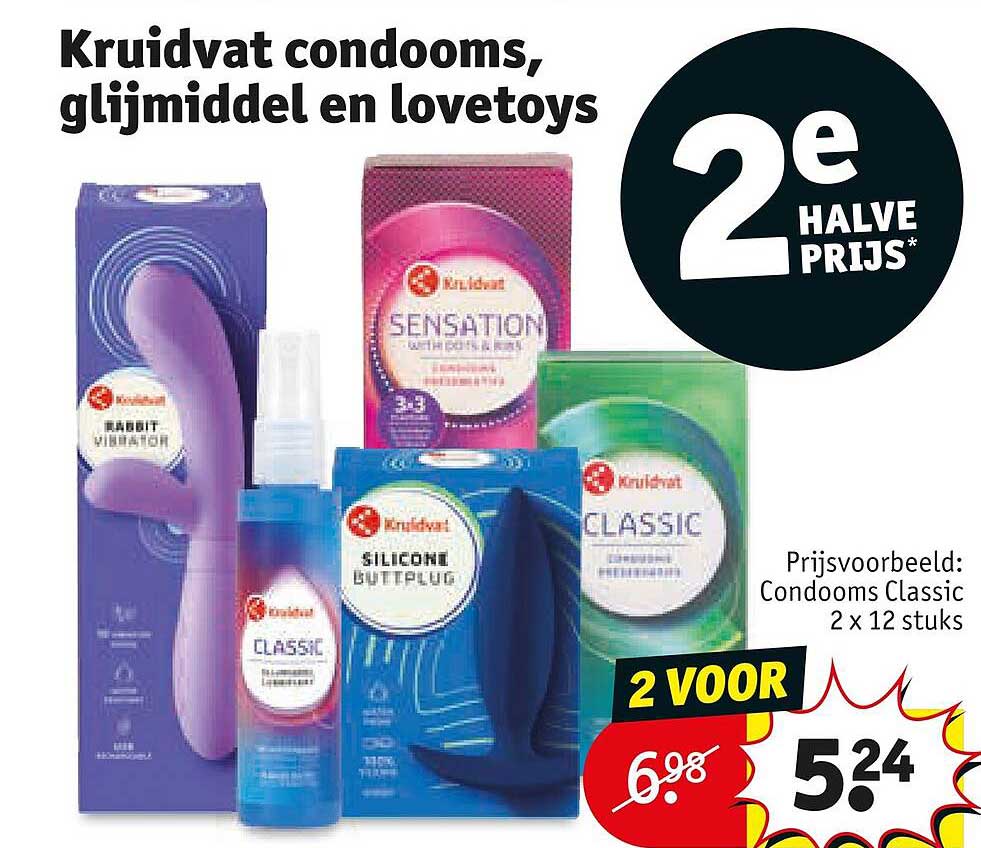 Kruidvat condooms, glijmiddel en lovetoys 2e halve prijs