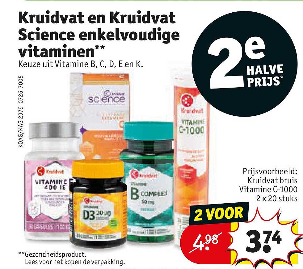 Kruidvat en Kruidvat Science enkelvoudige vitaminen** 2e halve prijs