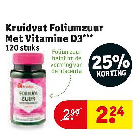 Kruidvat Foliumzuur Met Vitamine D3*** 120 stuks 25% KORTING