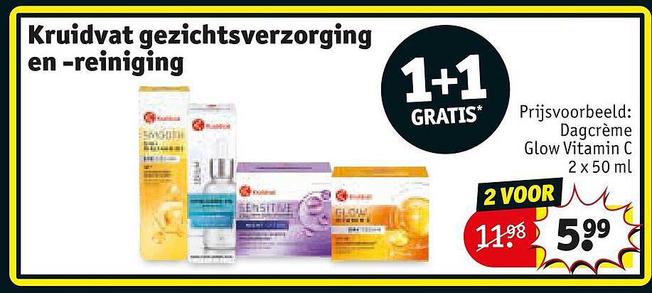 Kruidvat gezichtsverzorging en reiniging 1+1 GRATIS