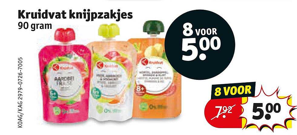 Kruidvat knijpzakjes 90 gram 8 voor 5.00