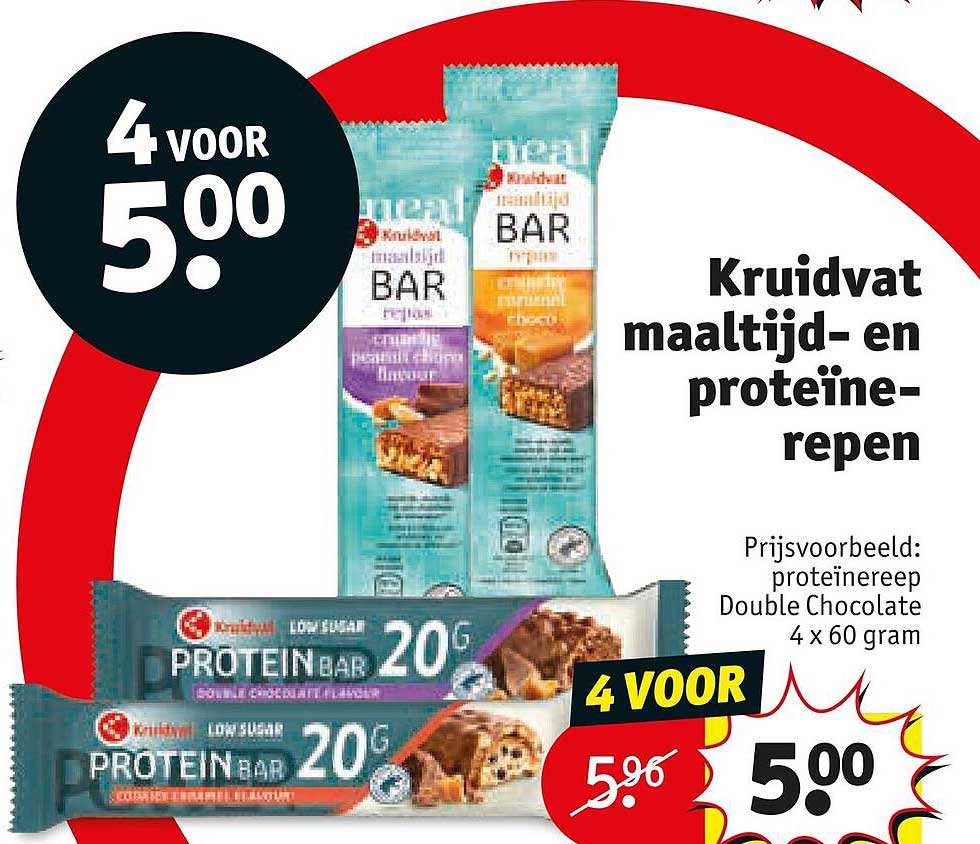 Kruidvat maaltijd- en proteïnerepen 4 voor 5.00