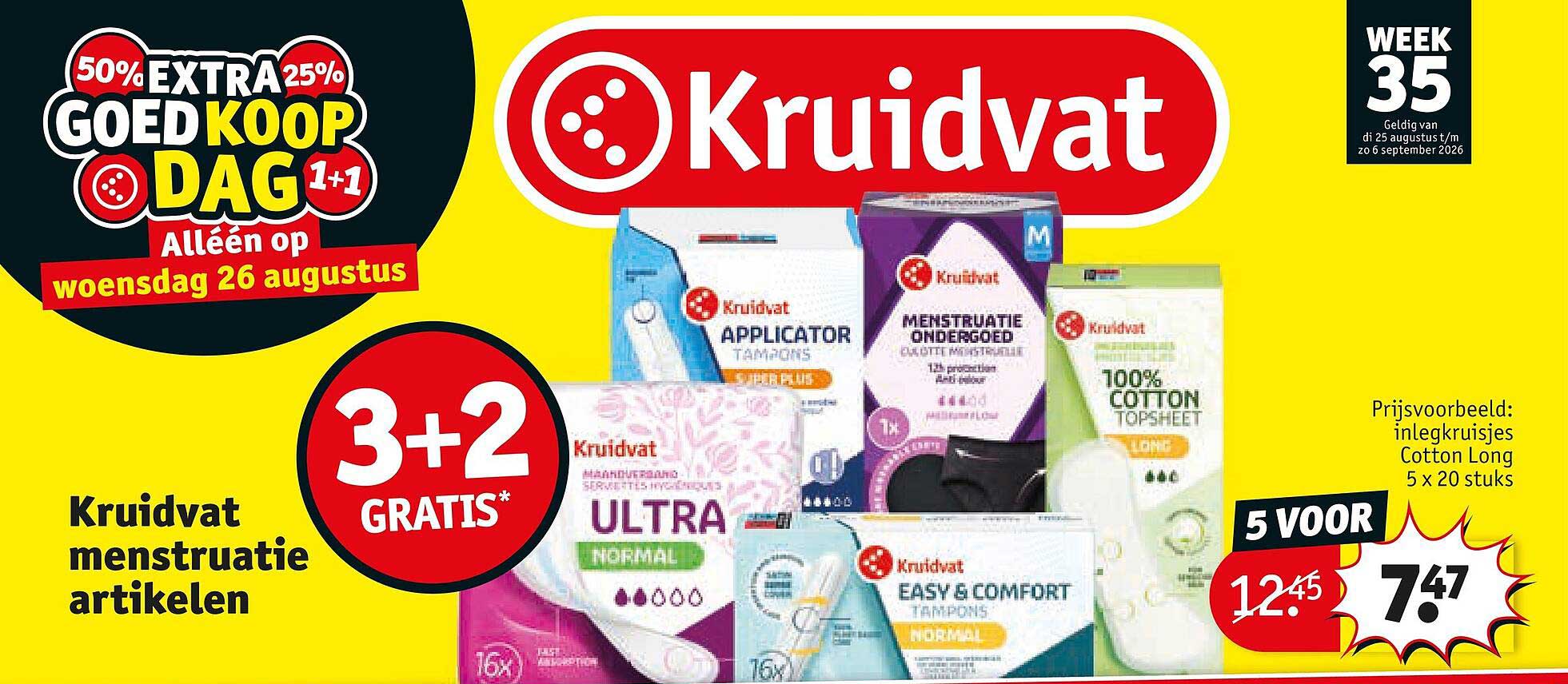 Kruidvat menstruatie artikelen 3+2 GRATIS
