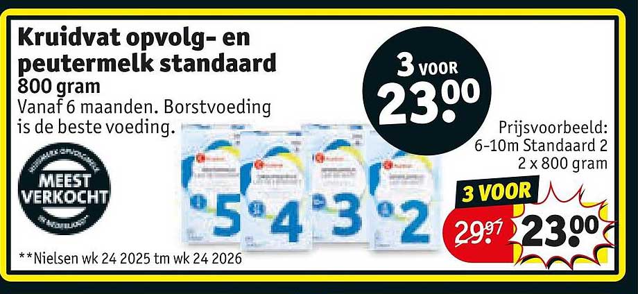 Kruidvat opvolg- en peutermelk standaard 800 gram 3 voor 23.00