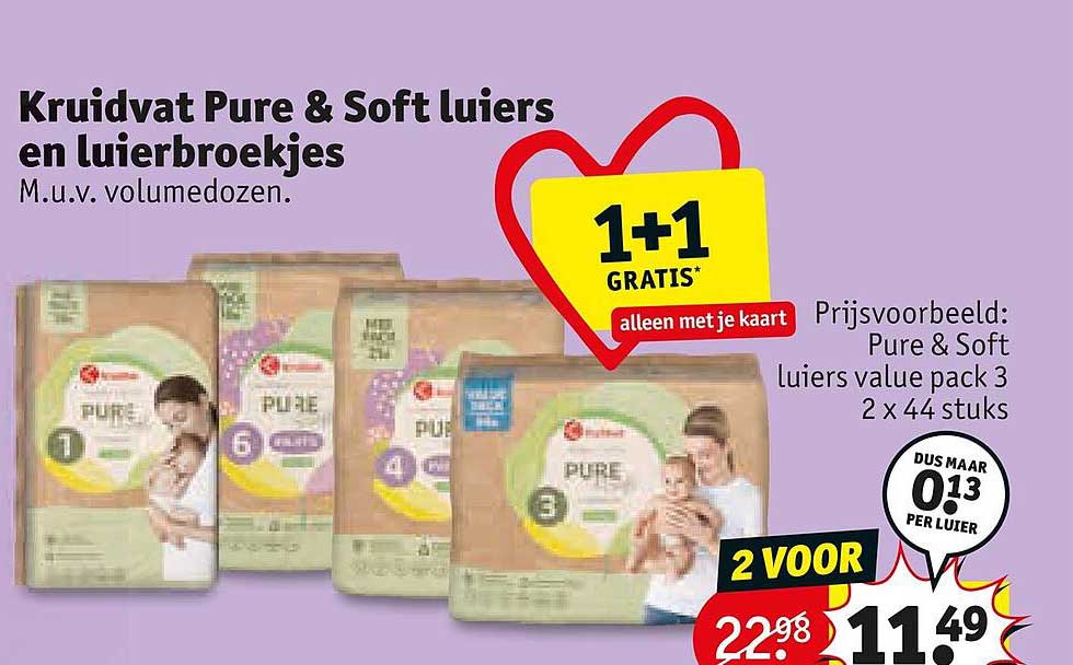 Kruidvat Pure & Soft luiers en luierbroekjes 1+1 gratis