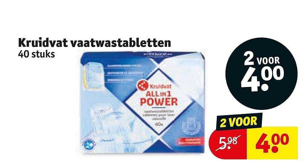 Kruidvat vaatwastabletten 40 stuks 2 voor 4.00