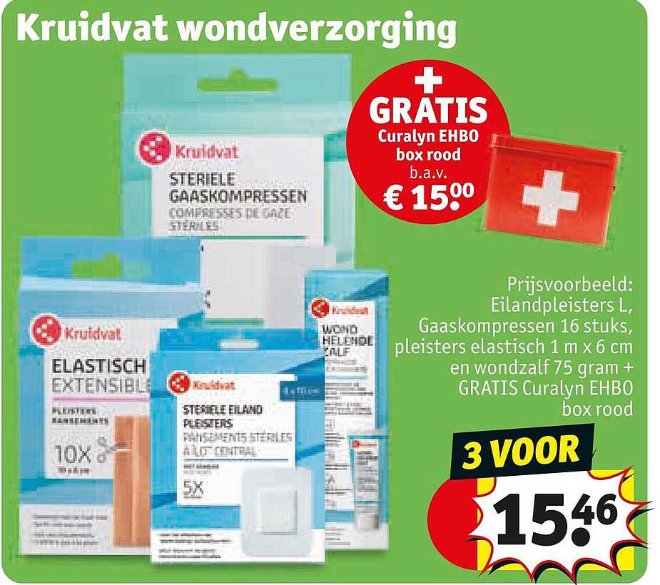 Kruidvat wondverzorging + GRATIS Curalyn EHBO box rood b.a.v. € 15,00