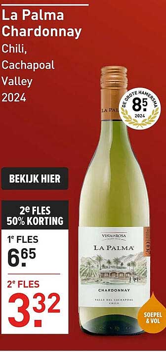 La Palma Chardonnay Chili, Cachapoal Valley 2024 2e fles 50% korting