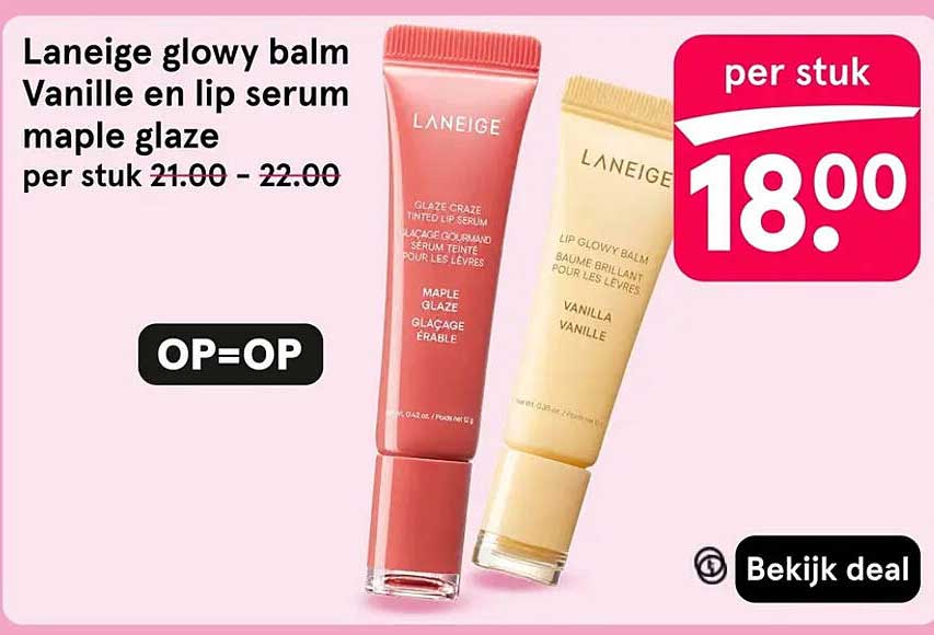 Laneige glowy balm Vanille en lip serum maple glaze per stuk
