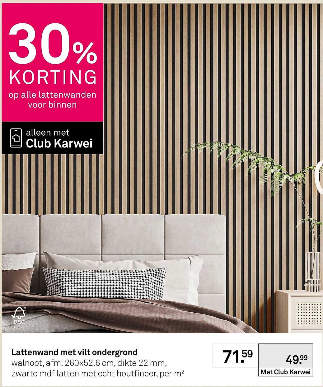 Lattenwand met vilt ondergrond 30% korting