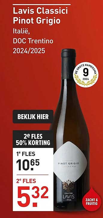 Lavis Classici Pinot Grigio Italië, DOC Trentino 2024/2025 2e fles 50% korting