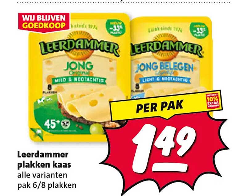 Leerdammer plakken kaas alle varianten pak 6/8 plakken
